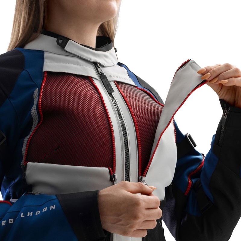 Moteriška motociklininko striukė Rebelhorn Hardy 3.0 Blue-Grey-Red