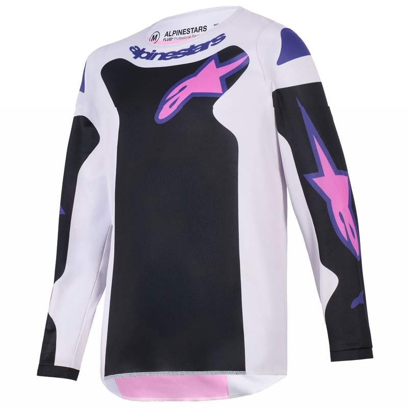 Alpinestars Fluid Grid vaikiški motokroso marškinėliai juoda-šviesiai pilka-violetinė
