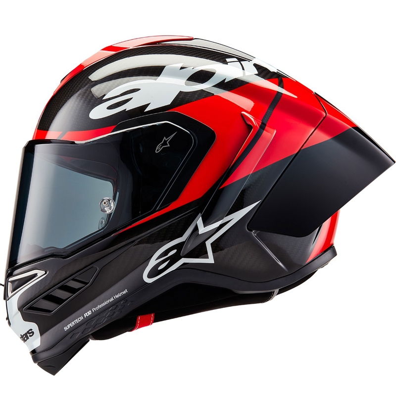 Alpinestars Supertech R-10 Element anglies pluošto uždaras motociklo šalmas, raudonas-baltas