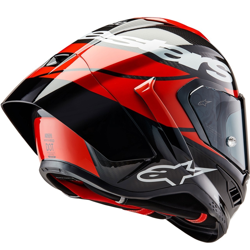 Alpinestars Supertech R-10 Element anglies pluošto uždaras motociklo šalmas, raudonas-baltas