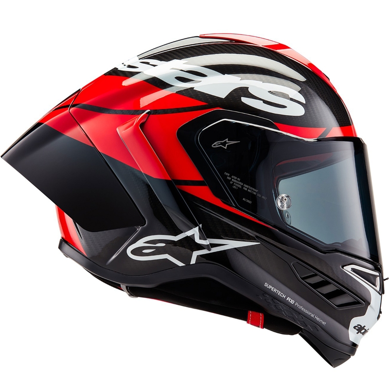Alpinestars Supertech R-10 Element anglies pluošto uždaras motociklo šalmas, raudonas-baltas