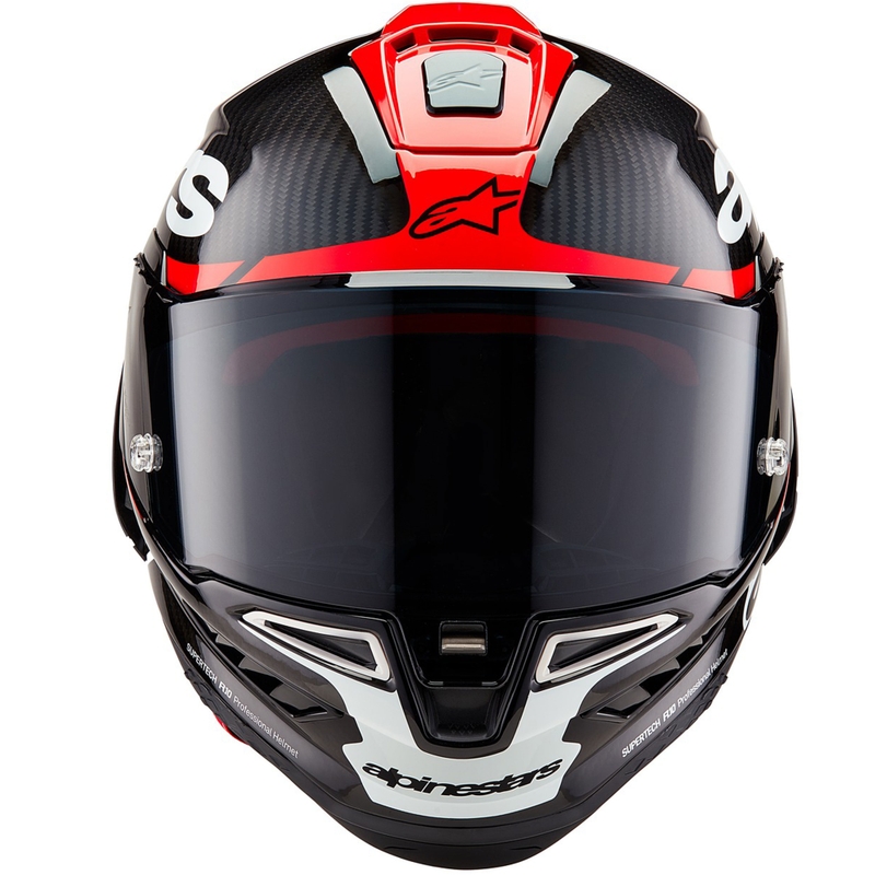 Alpinestars Supertech R-10 Element anglies pluošto uždaras motociklo šalmas, raudonas-baltas