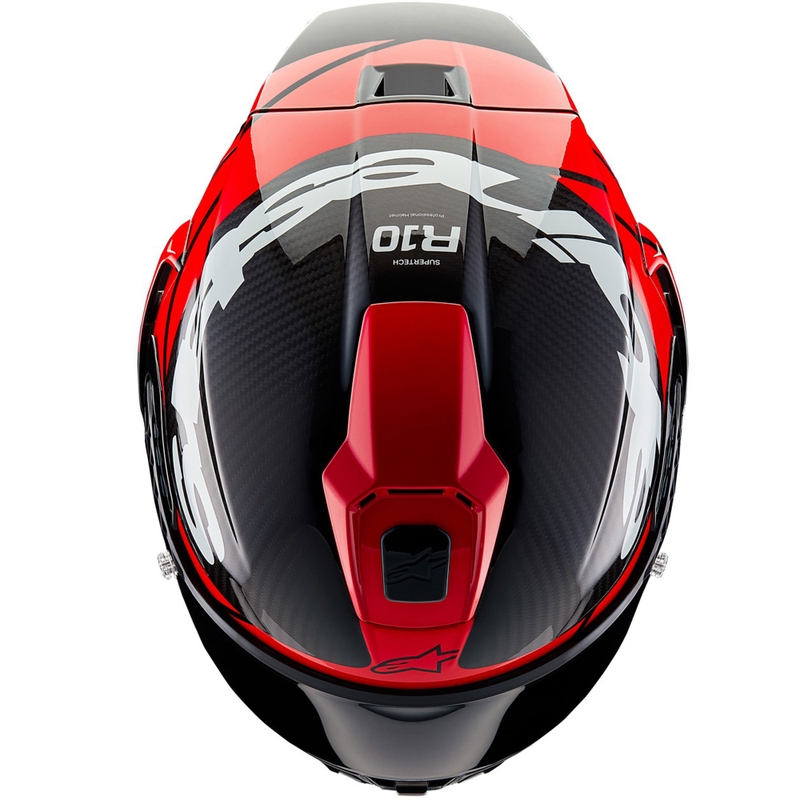 Alpinestars Supertech R-10 Element anglies pluošto uždaras motociklo šalmas, raudonas-baltas
