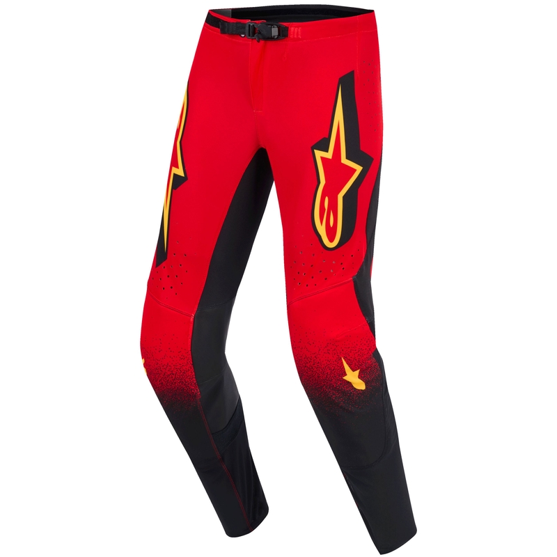 Alpinestars Supertech Scenz motokroso kelnės raudonos, juodos ir geltonos spalvos