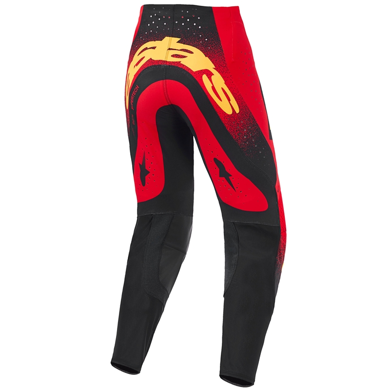 Alpinestars Supertech Scenz motokroso kelnės raudonos, juodos ir geltonos spalvos