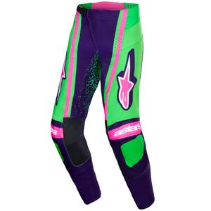 Alpinestars Techstar Nomur motokroso kelnės tamsiai violetinės-žalios-fluo rožinės spalvos