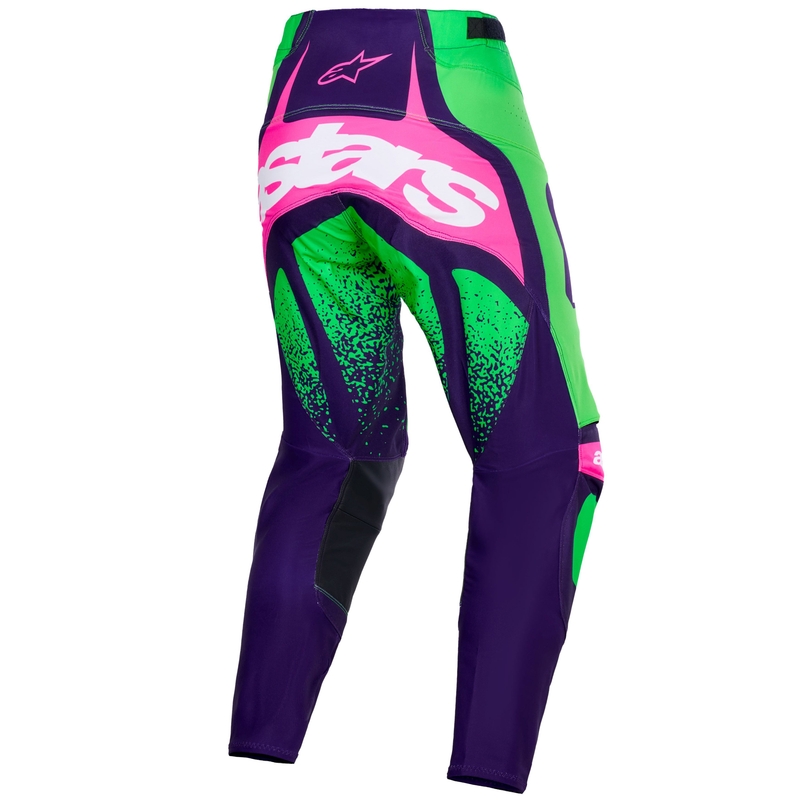 Alpinestars Techstar Nomur motokroso kelnės tamsiai violetinės-žalios-fluo rožinės spalvos