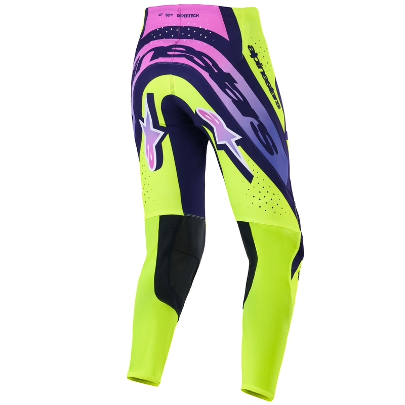Alpinestars Supertech Vista fluo geltonos-violetinės-juodos motokroso kelnės