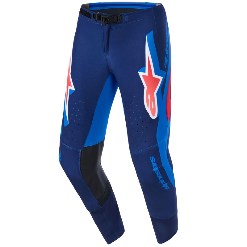 Alpinestars Supertech Vista motokroso kelnės tamsiai mėlynos, koralinės ir kobalto spalvos