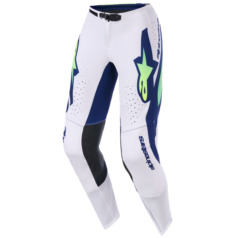 Alpinestars Supertech Vista Motokroso kelnės šviesiai pilkos, mėlynai geltonos, žalios, mėlynos ir rožinės spalvos