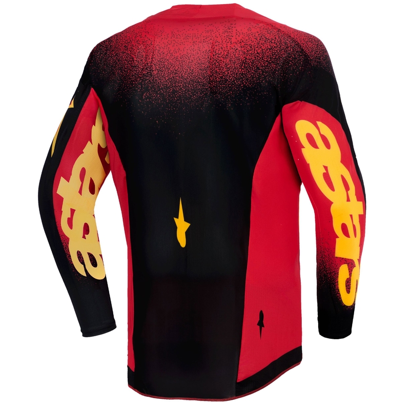 "Alpinestars Supertech Scenz" raudonos, juodos ir geltonos spalvų vaikiški motokroso marškinėliai