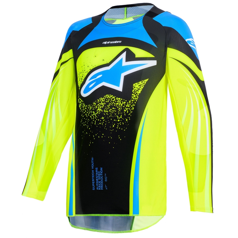 Vaikiški motokroso marškinėliai Alpinestars Techstar Nomur tamsiai mėlyna-fluo geltona-mėlyna