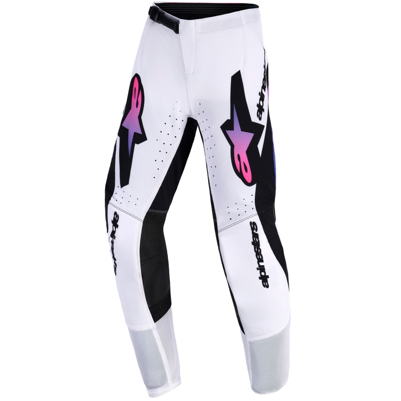 Alpinestars Supertech Vista vaikiškos motokroso kelnės baltos, violetinės ir juodos spalvos