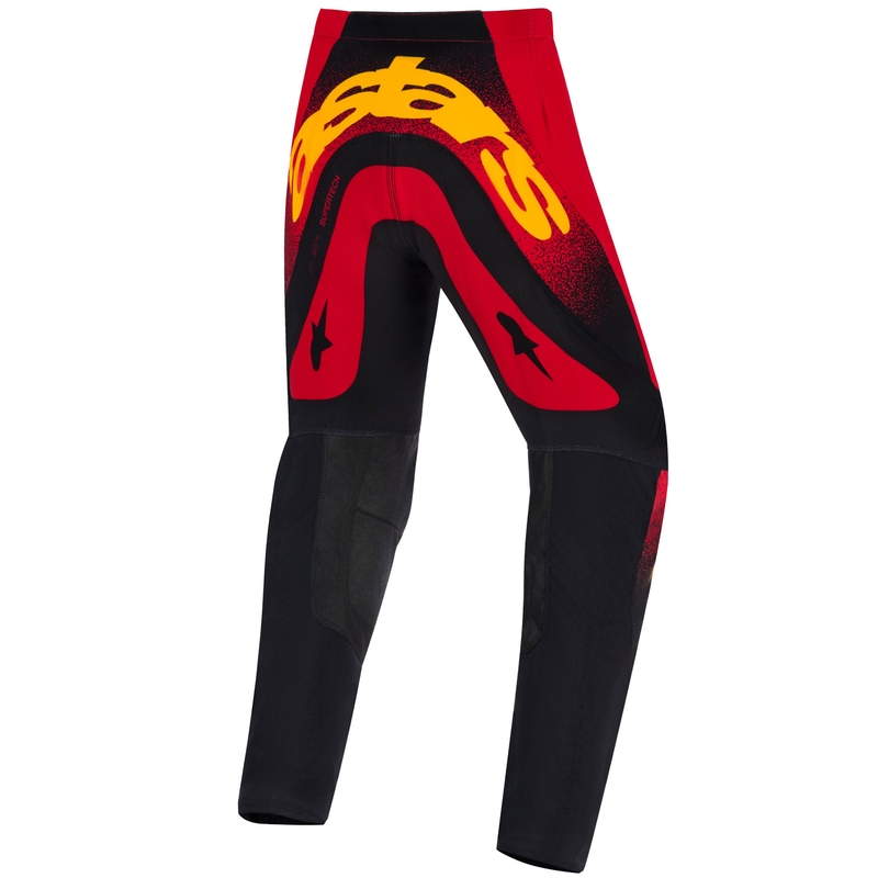 Alpinestars Supertech Scenz raudonos, juodos ir geltonos spalvos vaikiškos motokroso kelnės