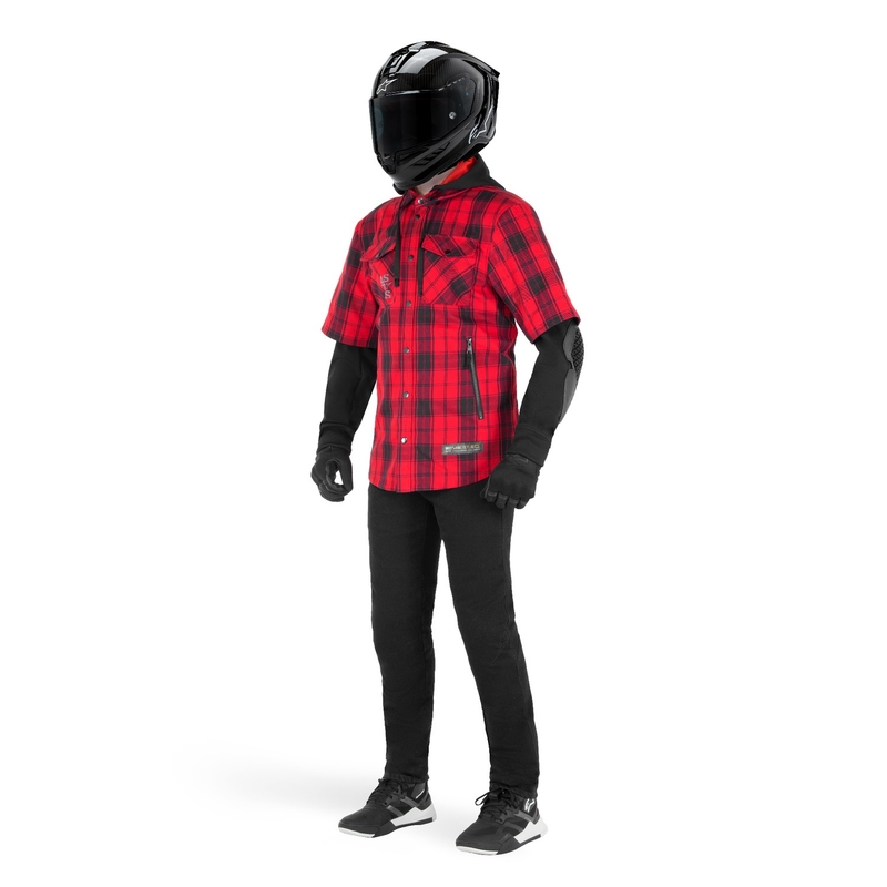 Motociklininko marškinėliai Alpinestars MO.ST.EQ Tartan raudonos ir juodos spalvos