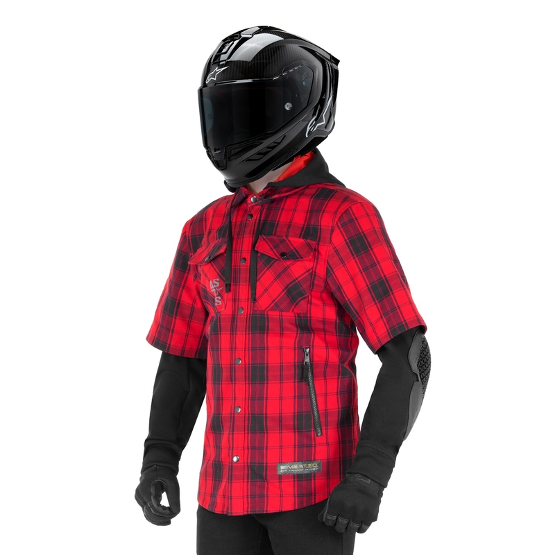 Motociklininko marškinėliai Alpinestars MO.ST.EQ Tartan raudonos ir juodos spalvos