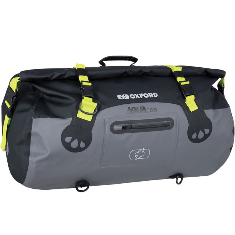 Neperšlampamas "Oxford Aqua T-50" ritininis krepšys 50 l juodai pilka-fluo geltona