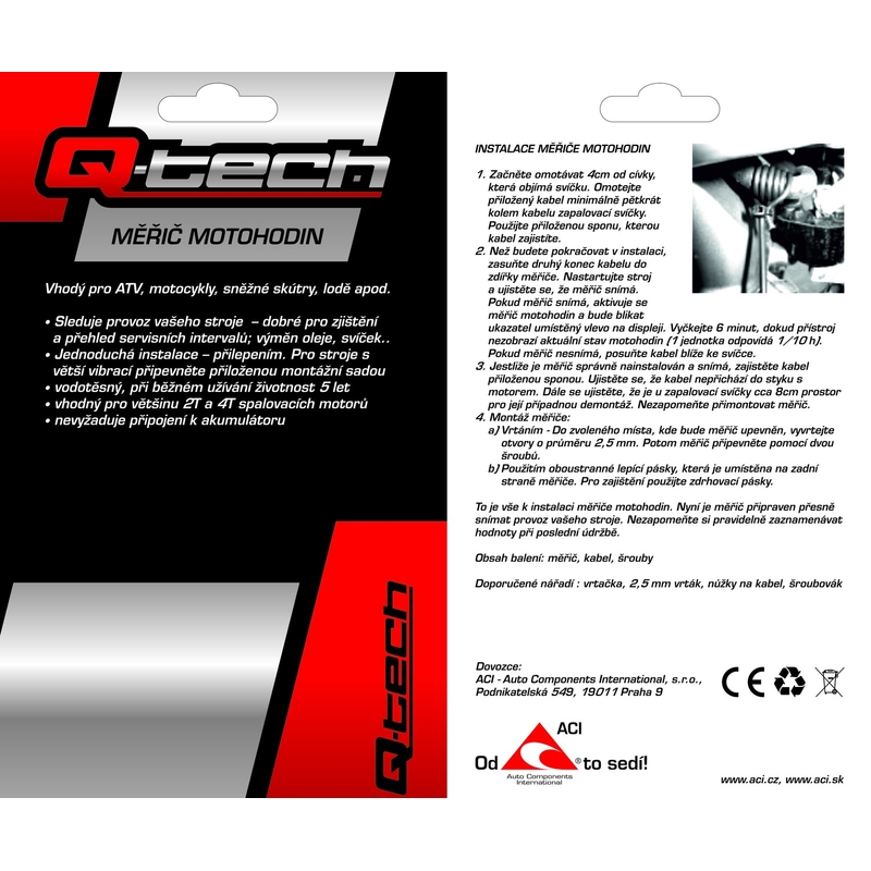 "Q-TECH" variklio valandų matuoklis juodas