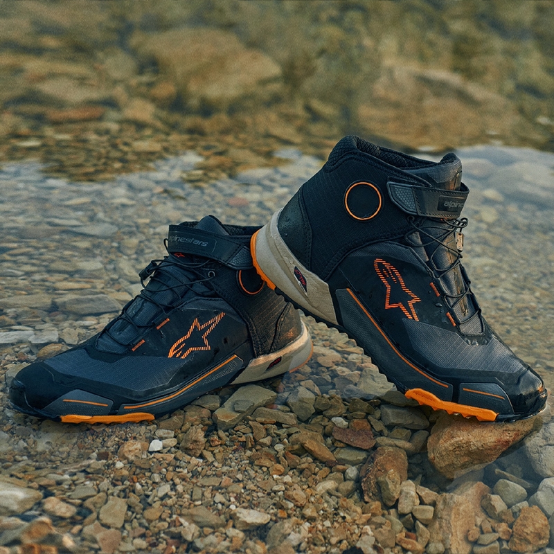 "Alpinestars CR-X Drystar" juodai-rudai-oranžiniai motociklininko batai