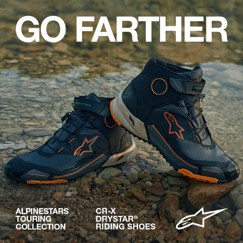 "Alpinestars CR-X Drystar" juodai-rudai-oranžiniai motociklininko batai