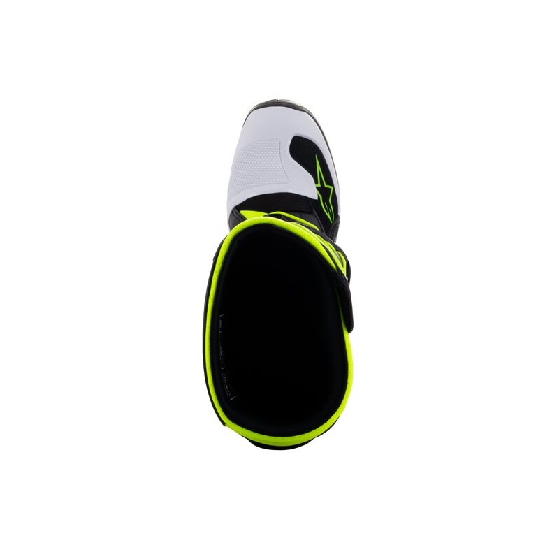 Alpinestars Tech 7 S juodi, balti, geltoni ir mėlyni motociklininko batai vaikams