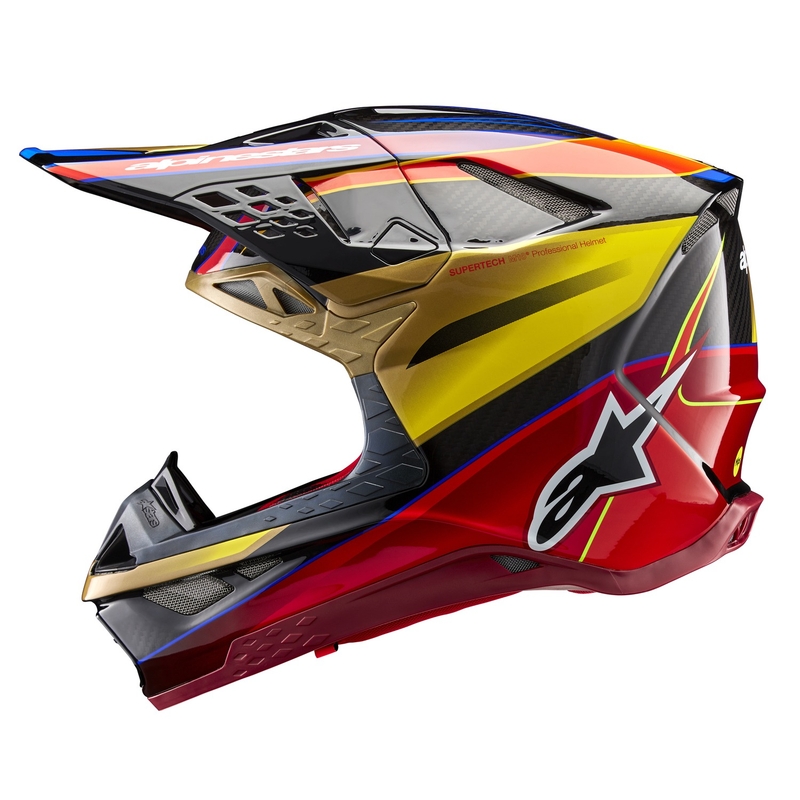 Alpinestars Supertech S-M10 Era auksinis ir raudonas motokroso šalmas