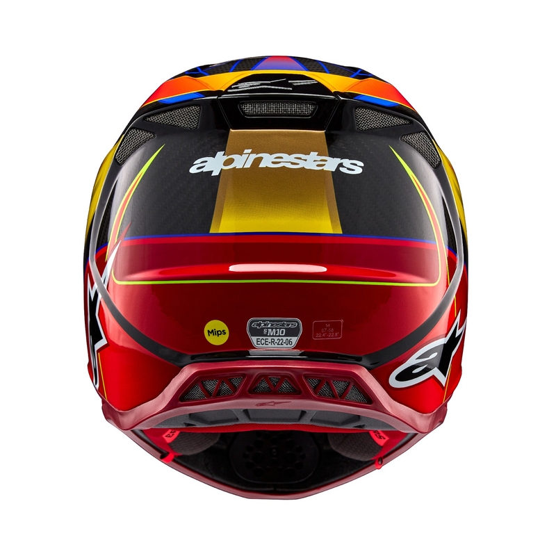 Alpinestars Supertech S-M10 Era auksinis ir raudonas motokroso šalmas