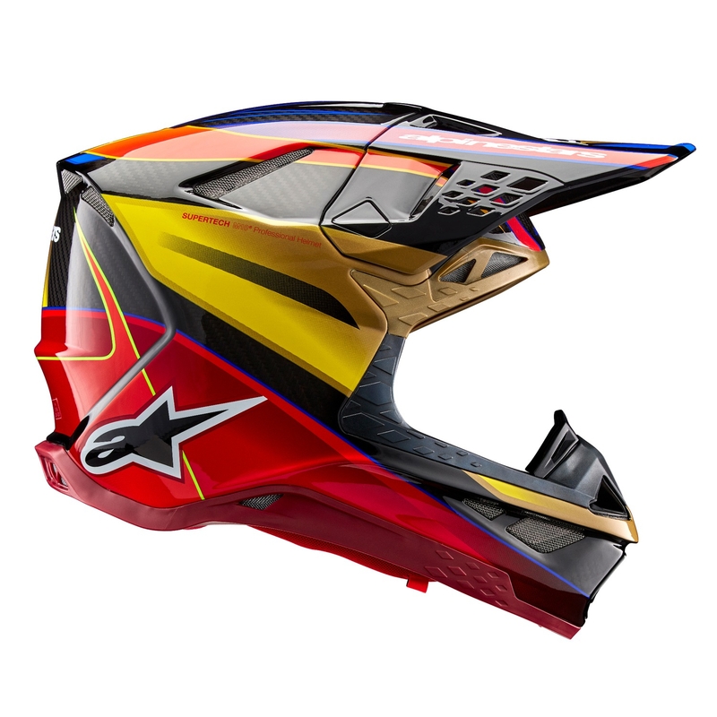 Alpinestars Supertech S-M10 Era auksinis ir raudonas motokroso šalmas