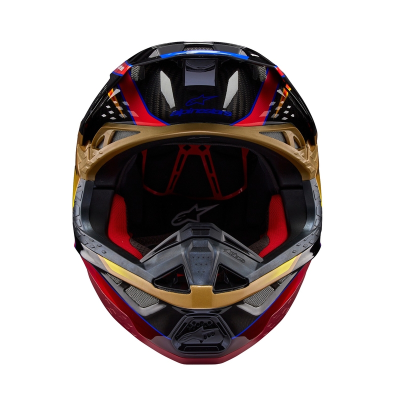 Alpinestars Supertech S-M10 Era auksinis ir raudonas motokroso šalmas