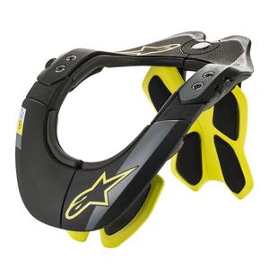 Alpinestars BNS Tech-2 juoda ir geltona fluoro spalvos kaklinės stuburo dalies apsauga
