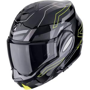 Sulankstomas motociklininko šalmas Scorpion EXO-TECH EVO CONQUER juoda-fluo geltona