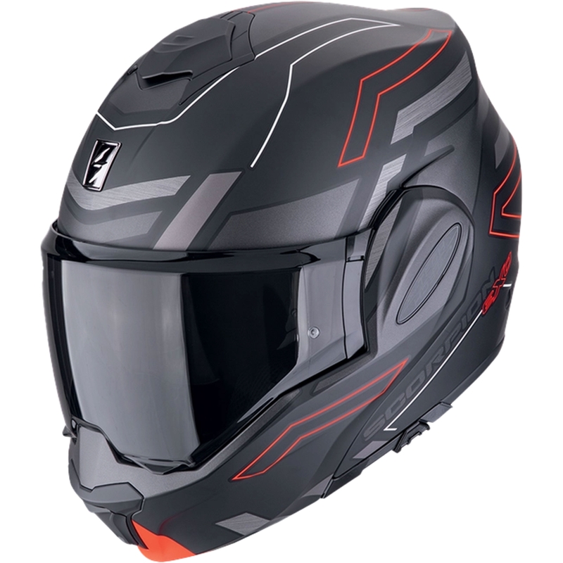 Sulankstomas motociklininko šalmas Scorpion EXO-TECH EVO CONQUER matinis juodai raudonas