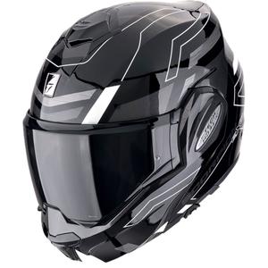 Sulankstomas motociklininko šalmas Scorpion EXO-TECH EVO CONQUER juodai baltas
