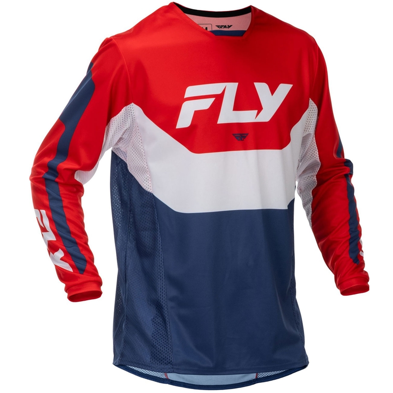 Motokroso marškinėliai FLY Racing Kinetic JAV raudona-balta-mėlyna