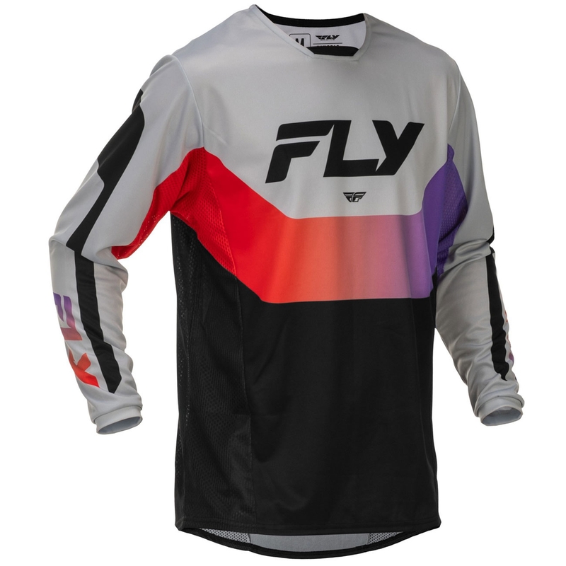 Motokroso marškinėliai FLY Racing Kinetic USA pilkai raudoni-violetiniai-juodi