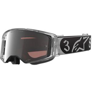 Alpinestars Supertech Vision DNGR38 XXV juodos ir sidabrinės spalvos motokroso akiniai su sidabriniais veidrodiniais stiklais