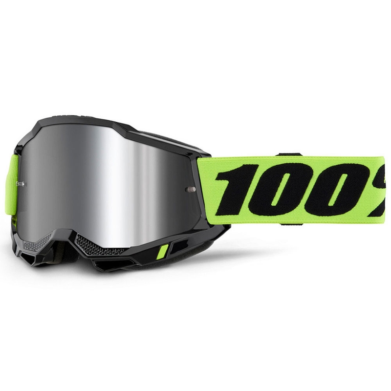 Motokroso akiniai 100% Accuri 2 fluo geltoni su sidabriniu stiklu