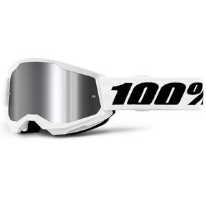 Vaikiški motokroso akiniai 100% STRATA 2 balti su sidabriniu stiklu