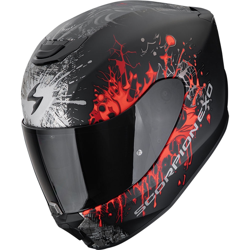 Integruotas motociklininko šalmas Scorpion EXO-391 Wolf matinis juodas-sidabrinis-raudonas