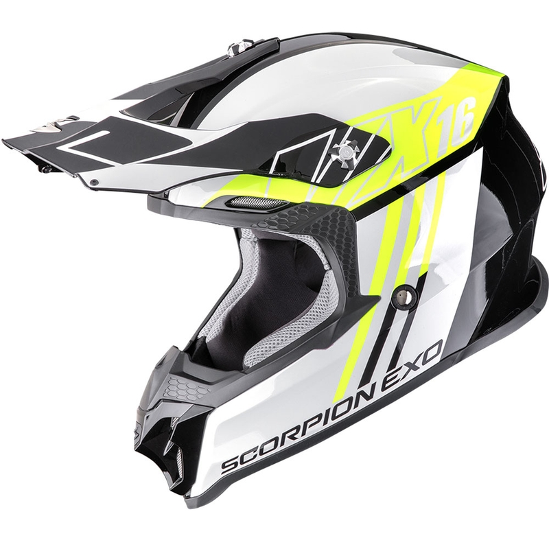 Motokroso šalmas Scorpion VX-16 EVO Air Lignes juoda-fluo geltona