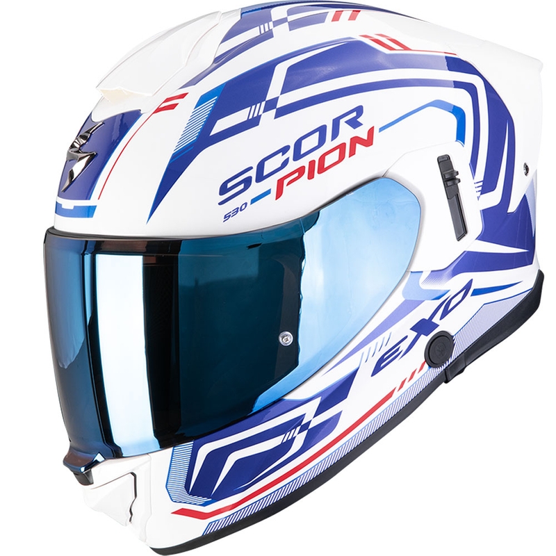 Integruotas motociklininko šalmas "Scorpion EXO-530 Air Slope" baltai-mėlynai-raudonas