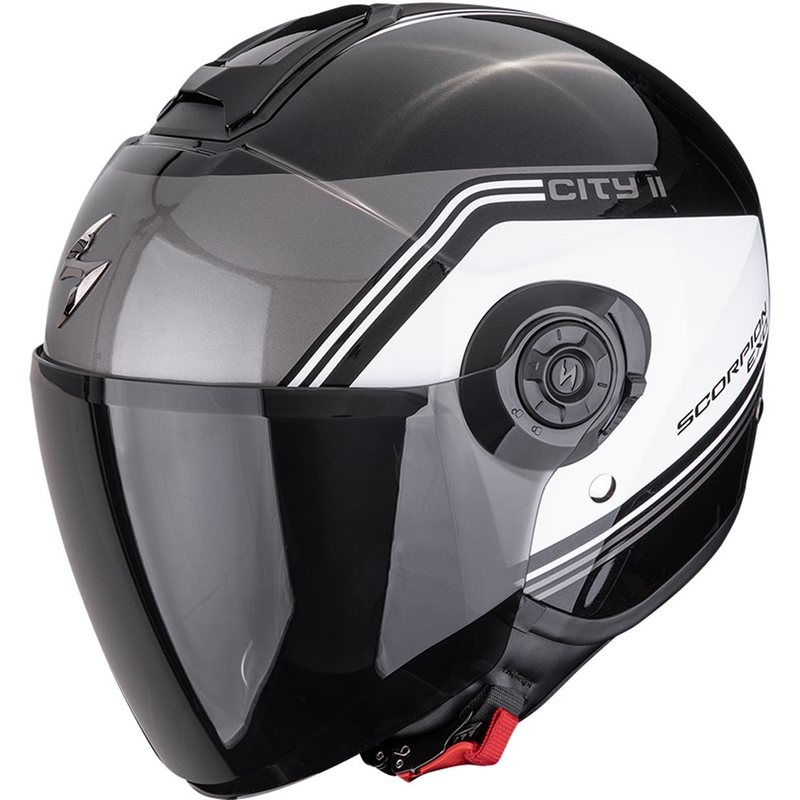 Atviras motociklininko šalmas Scorpion EXO-CITY II Vita metallic black and white
