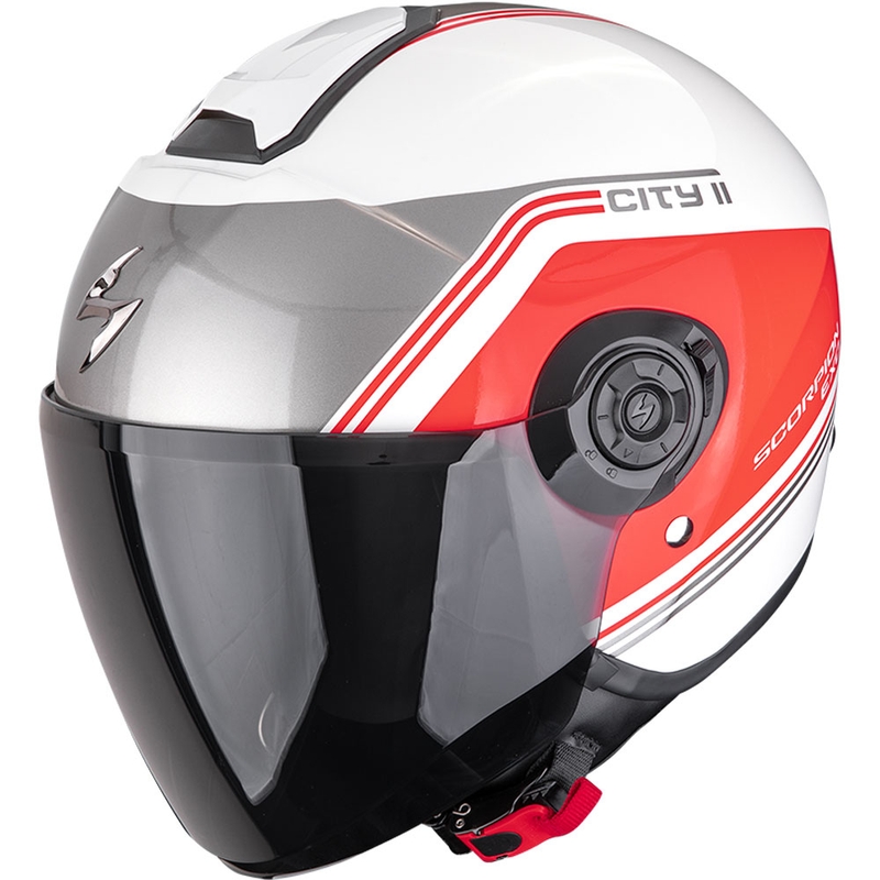 Atviras motociklininko šalmas Scorpion EXO-CITY II Vita white-red