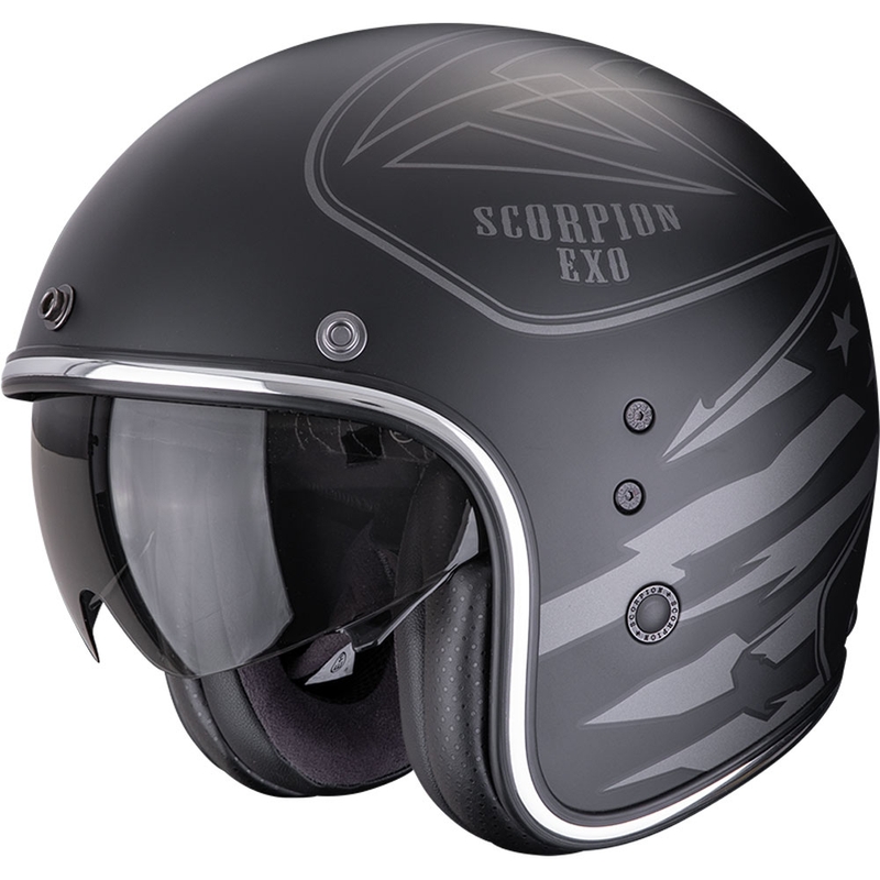 Atviras motociklininko šalmas "Scorpion Belfast Dawg" matinis juodai sidabrinis