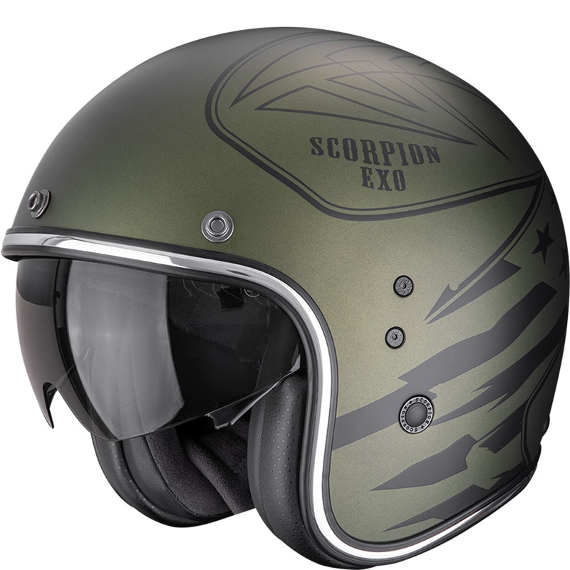 Atviras motociklininko šalmas Scorpion Belfast Dawg matinis žalias