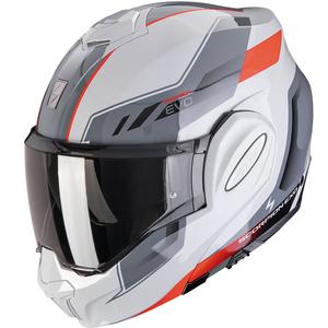 Sulankstomas motociklininko šalmas Scorpion EXO-TECH EVO Socius pilkai raudonas
