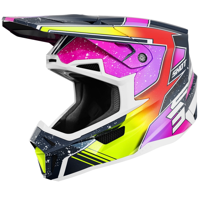 Motokroso šalmas "Shot Lite Racing" perlamutrinis mėlynas-fluo geltonas