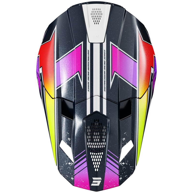 Motokroso šalmas "Shot Lite Racing" perlamutrinis mėlynas-fluo geltonas
