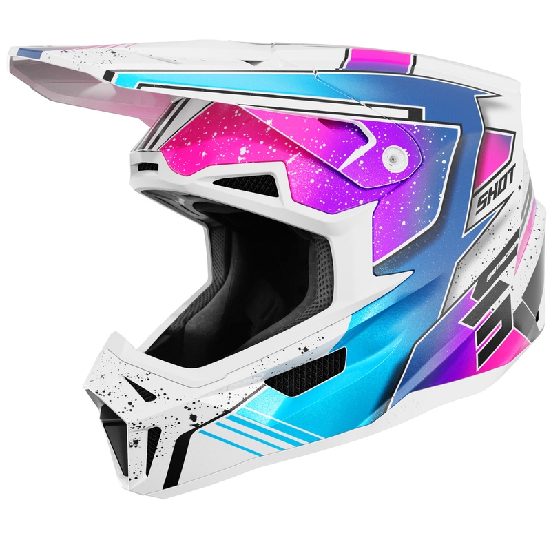Motokroso šalmas "Shot Lite Racing" perlamutrinės baltos ir rožinės spalvos