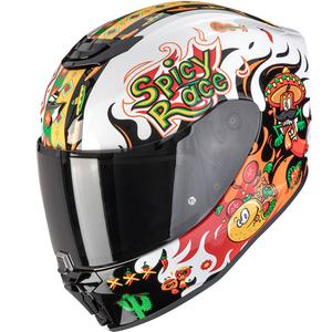 Vaikiškas motociklininko šalmas Scorpion EXO-JNR Air Yucatan balta-oranžinė-juoda